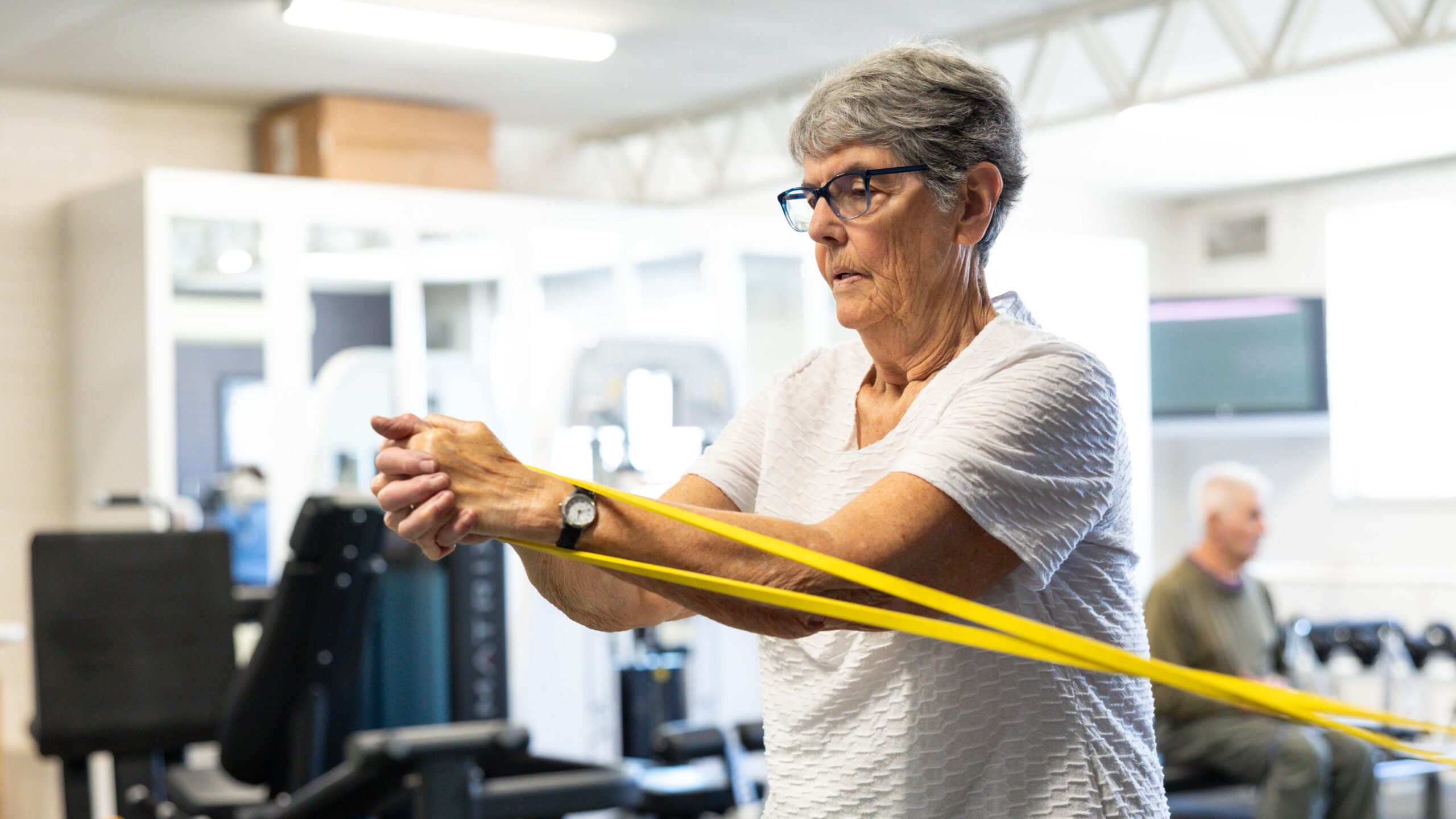 An elderly woman regaining her strength through physio treatments at SSPC in Bentleigh East, Melbourne.